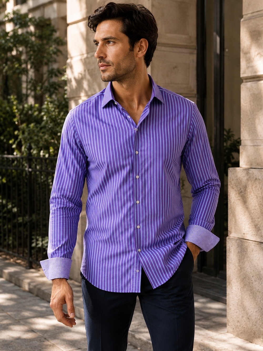 Ted Baker Endurance Men’s Purple & Blue Striped Dress Shirt 16 LS